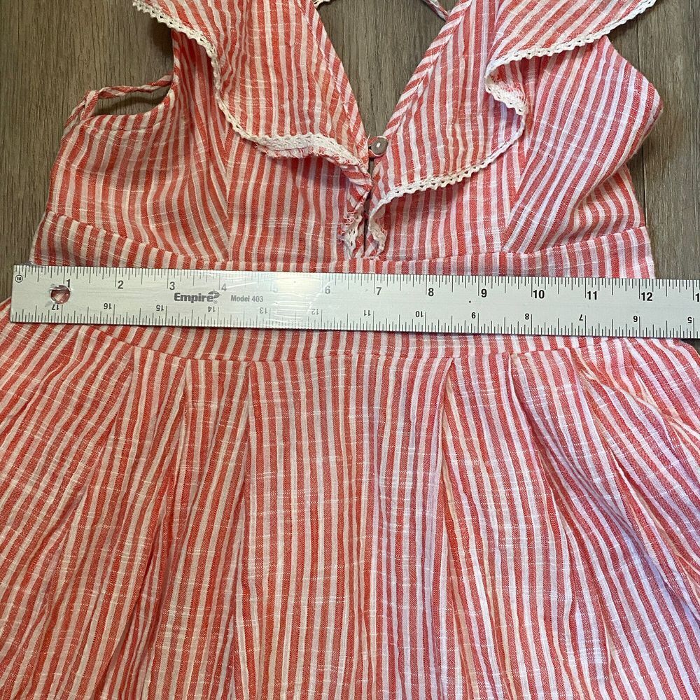 Free People Heartlines Mini Dress‎ Pink Striped Ruffle Backless Cross NWOT XS - Picture 5 of 8